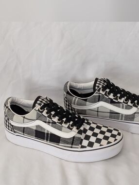VANS Old Skool Platform Black & White Plaid Checkerboard Sneakers Size M8 W9.5